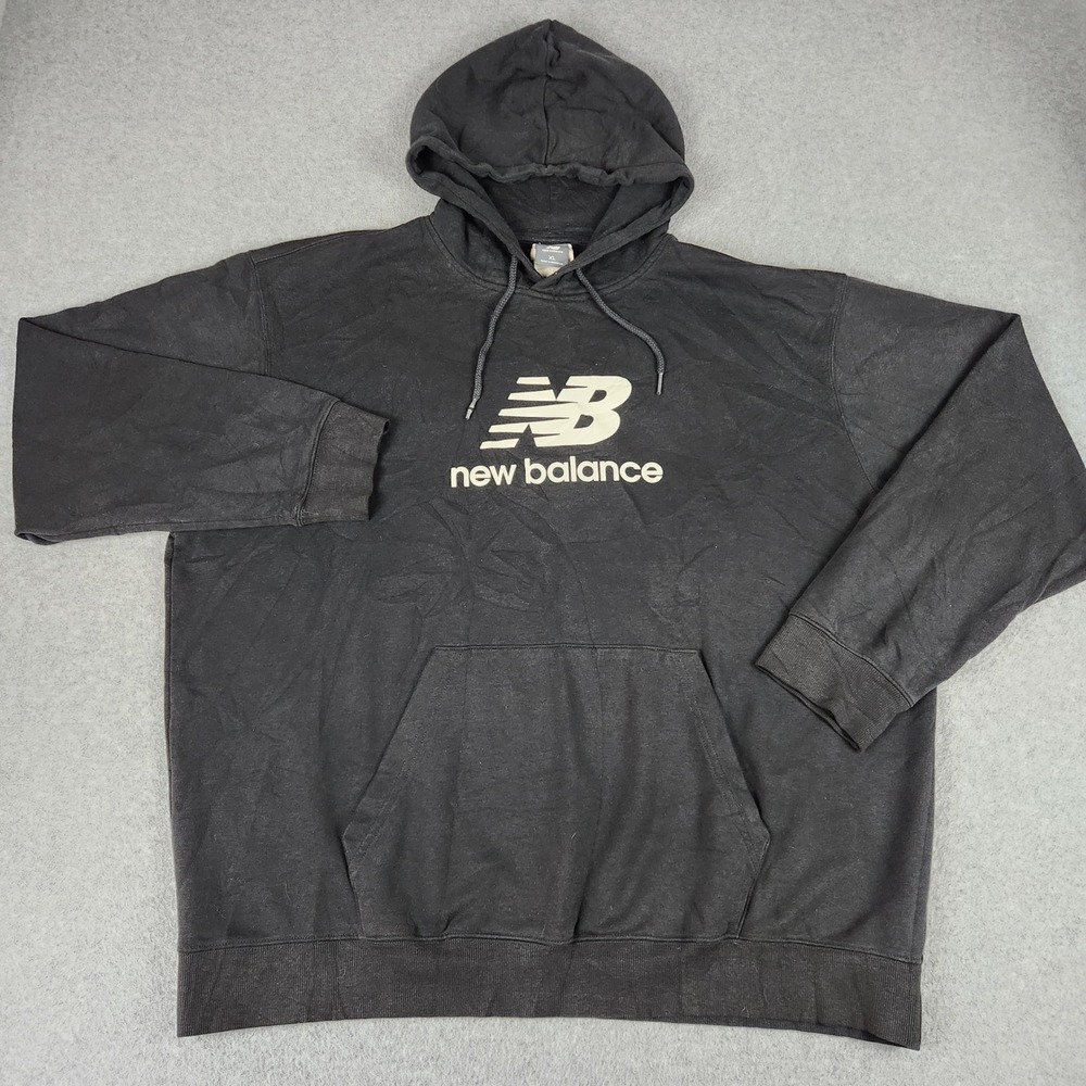 New Balance Hoodie Men XL Black Fleece Lined Kangaroo Pocket Streetwear Pullover